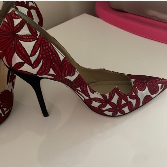 Paul Andrew Red and White Floral Women's Heels - Picture 2 of 5